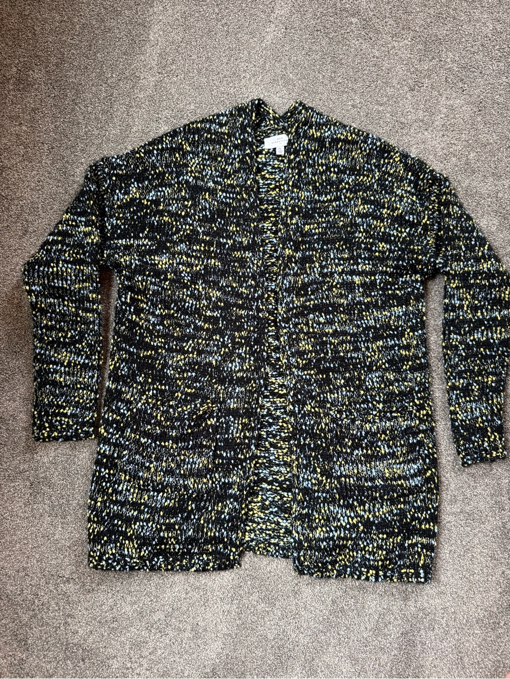 New Directions Women’s Black Marl Knit Open-Front Cardigan Sweater PL w/ Pockets